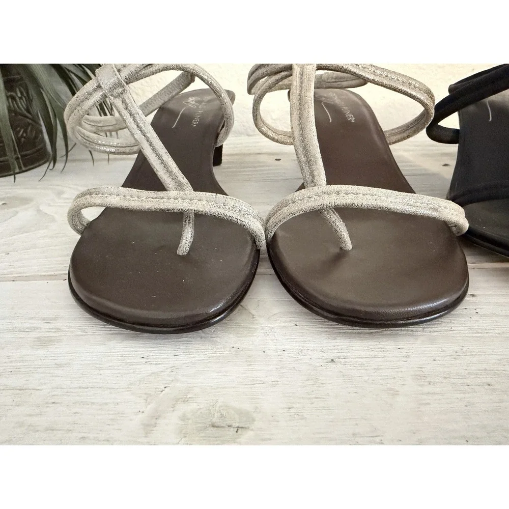 Donald Pliner 10.5 Vinod Open Toe Strappy Sandals Lot Bundle 2 Pair Silver Black
